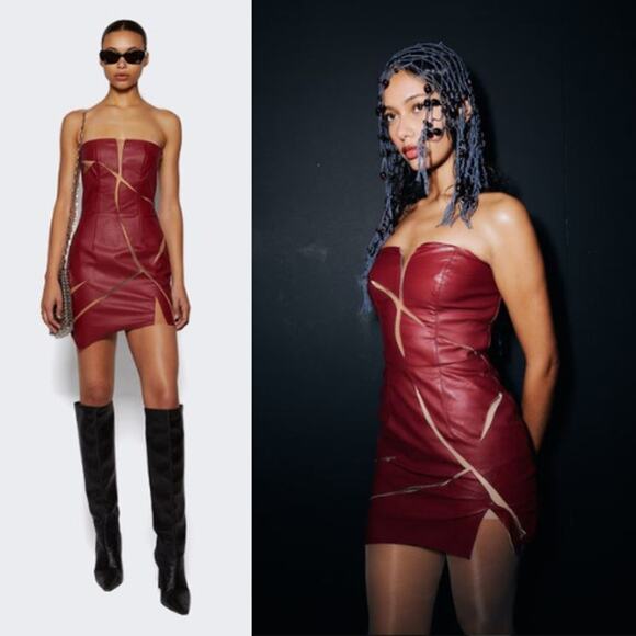 Di Petsa | NWT Healing Of A Broken Heart Mini Dress in Red Faux Leather L - Picture 2 of 12